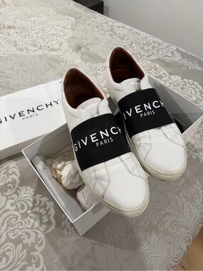 Givenchy White Leather Slip-On Sneakers with Black Logo Band